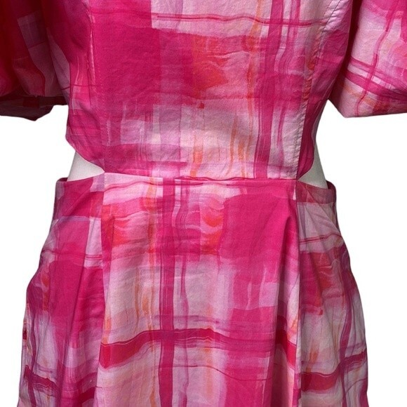 Free People Aureta Ada Mini Dress Fandango Check Cut Outs Short Puff Sleeve - Picture 5 of 15